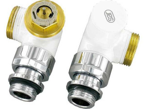 Design-thermostatventil -Set Winkeleckform D 3933 DN15 1/2" AG DN20 3/4" Eurokonus, Weiß (RAL 9016)