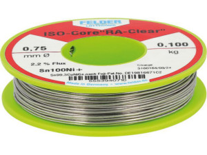 Elektronik-lötdraht, ISO-Core 'RA-Clear', Sn100Ni+, 2,2 % Flussmittelanteil, 0,75 mm, 0,100 kg