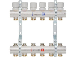 Fußbodenheizungsverteiler 10 Heizkreise Baulänge 512 mm DN25 (1") Messing Typ M 5,10