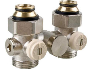 Caleffi 301250 Doppelkugelhahnverschraubung Einrohrsystem 3/4'' IG By-Paß Durchgang mit Eurokonus