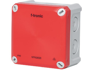 Fr-abzweigkasten 85x85x54mm, Durchstoßmembran IP66, PS, grau/rot, Sicherheitsbeleucht.