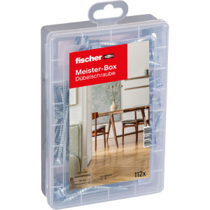 Fischer Meister-Box Dübelschrauben Senkkopf 4,5x40 PZ, 5,0x55 PZ, 7,0x69 TX40 Sortimentsbox VPE 112 Stück
