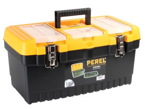 Perel Werkzeugkoffer OM19M, robust, mit Metallschlössern, 3 Ablagen im Deckel, herausnehmbares Fach, 486x267x242mm