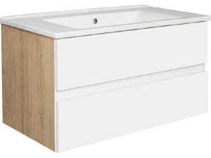Wtu+keramik-wt EGAN weiß matt/Asteiche 2 Auszüge 853x466x455mm