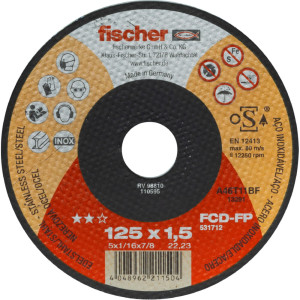 Fischer FCD-FP Inox Trennscheibe 125mm 22,23mm 1,5mm Typ 41 flach für Edelstahl, Stahl Faltschachtel VPE 1 Stück