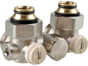 Caleffi Doppelkugelhahnverschraubung Einrohrsystem 3/4''IG By-Paß Eckform mit Eurokonus