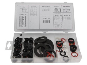 Dichtungssortiment 125-teilig, Gummi/Nylon, Flachdichtungen und O-Ringe, für Haushalt und Sanitär, in Box
