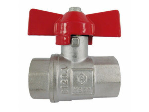 Kugelhahn DN25 roter T-Griff, i/i vernickelt, reduzierter Durchgang, 1"
