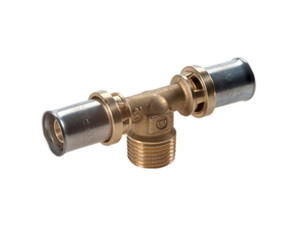 Giacomini RM153Y033 Pressfitting als T-Stück mit einem Außengewinde. Für Mehrschichtverbund- und Kunststoffrohre. 1/2"x(16x2)