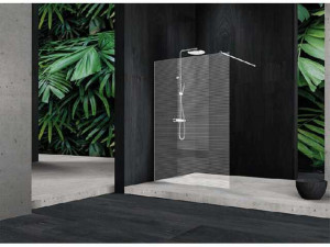 Walk-in Glasduschwand, Mallero Wandprofil+Stabi.-Stange, rund 1480x2000x8mm ESG mit ETC