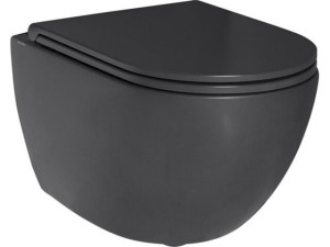Wc-set Evenes Elanda Wand-Tiefspül, Schwarz Matt, Spülrandlos, mit Softclose WC-Sitz, für modernes Bad