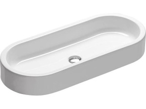 Aufsatz-waschtisch AREA aus Keramik, ohne Hahnloch, oval, weiß, BxHxT 800x110x350mm