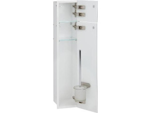 Wc Wandcontainer Unterputz, innen weiß, 2 graue Glastüren, 1 Leerfach, Anschlag rechts, BxH: 180x825 mm, Einbaucontainer Wandnische Edelstah