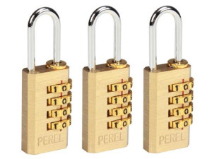 Perel Mini-Zahlenschlösser Set 3 Stück, Vernickelt, 4-stellige Kombi für Gepäck, SLKCSET