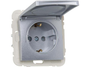 Schuko-steckdose,m. Steckklemmen inkl.Klappdeckel, Polarweiss, Unterputz