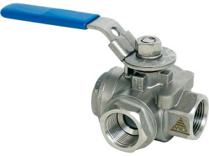 3-wege-muffenkugelhahn aus Edelstahl, Werkstoff 1.4408 PN 64 1/2", Typ A 730 TT