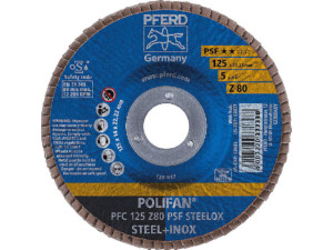 Fächerscheibe PFERD d 125 x 22,23mm K80, gewölbt für Stahl, Edelstahl