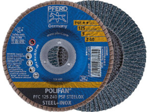 Fächerscheibe PFERD d 125 x 22,23mm K40, gewölbt für Stahl, Edelstahl