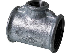 Tempergussfitting verzinkt T-Stück reduziert DN50 (2")xDN15 (1/2")xDN50 (2") IG