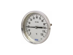 Bi-metall-thermom, Kl. 1, Geh.Edelstahl, D=100mm, Tauchr. 160mm 0-120C