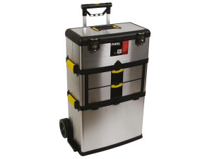 Perel Werkzeugtrolley aus Edelstahl, 3 Fächer, 57x35,4x83 cm, 36 kg Belastung, robust und langlebig