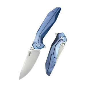 Nóż składany Kubey Nova Blue Titanium, Bead Blasted 14C28N (KB235C)