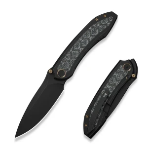 Nóż składany WE Knife Winsome Black Titanium/Gray G10/Rose Pattern Carbon Fiber, Black Stonewashed M390 (WE23092-1)