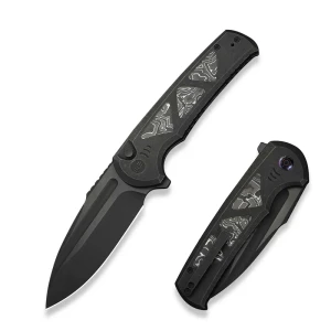 Nóż składany WE Knife Sylox Black Titanium/Aluminum Foil Carbon Fiber, Black Stonewashed/Black Brushed M390 (WE24027-1)
