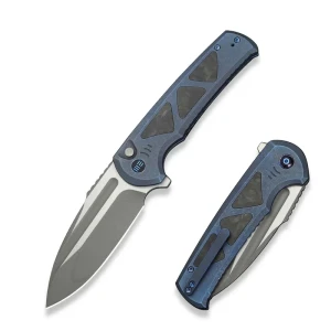Nóż składany WE Knife Sylox Blue Titanium/Shredded Carbon Fiber, Gray Stonewashed/Satin M390 (WE24027-2)