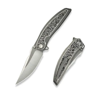 Nóż składany We Knife Quinseris Gray Titanium/Aluminum Foil Carbon, Hand Polished Satin/Gray Stonewashed M390 (WE23093-3)