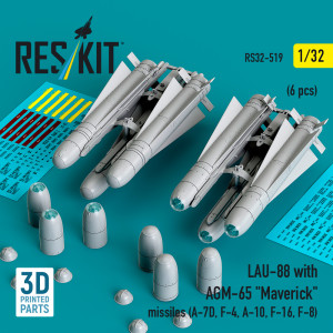 LAU-88 With (2pcs) AGM-65 'Maverick' Missiles (6pcs) (A-7D, F-4, A-10, F-16) (3D Printed)