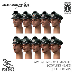 German WWII Wehrmacht Scowling Heads (Officer Cap / 10 3D-Printed Heads)