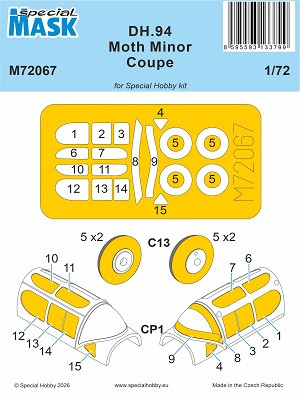 de Havilland DH.94 Moth Minor Coupe - Mask Set (for Special Hobby Kits)