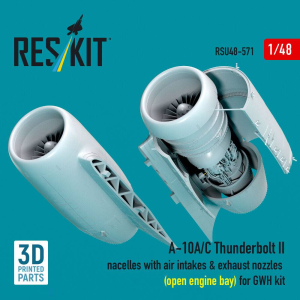 Fairchild A-10 A/C Thunderbolt II - Nacelles with Air Intakes & Exhaust Nozzles / OPEN Engine Bay (for GWH Kits / 3D-Printed)