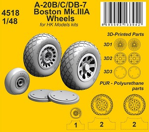 Douglas A-20 B/C / DB-7 Boston Mk.III - Wheels Set (for HKM Kits / 3D-Printed)