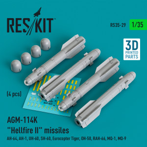 AGM-114K 'Hellfire II' Missiles (4pcs) (AH-64, AH-1, UH-60, SH-60, Eurocopter Tiger, OH-58, RAH-66, MQ-1, MQ-9) (3D Printed)