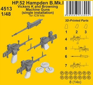 Handley Page HP.52 Hampden B.Mk.I - Vickers K and Browning Machine Guns (for ICM Kits)