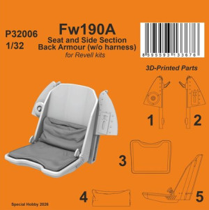 Focke Wulf Fw-190 A - Seat and Side Section Back Armour WITHOUT Harness (for Revell Kits / 3D-Printed)