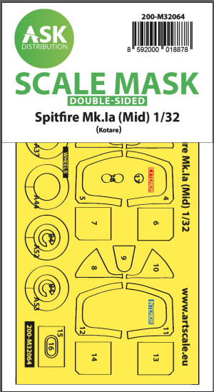 Spitfire Mk.Ia (mid) Double-Sided Express Fit And Self Adhesive Mask For Kotare