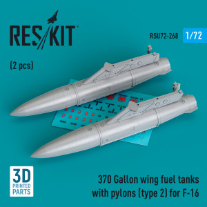 370 Gallon Wing Fuel Tanks With Pylons (Type 2) For F-16 (2pcs) (3D Printed)