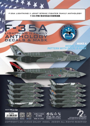F-35A Lightning II Joint Strike Fighter Mask And Decals (For Tamiya 60792 Kit)