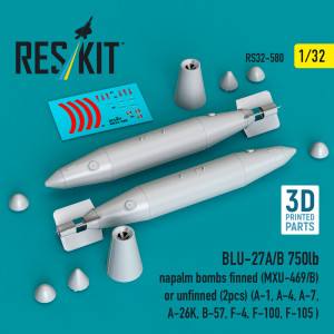 BLU-27A/B 750lb napalm bombs finned (MXU-469/B) or unfinned (2 pcs / 3-D Printed)