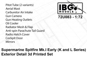 Supermarine Spitfire Mk I Early (K and L Series) - Exterior Details Set (3D-Printed)