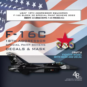 USAF 18th Aggressor Squadron F-16C Block 30 Special Paint Scheme 2022 Decals & Mask (For Tamiya 61106)