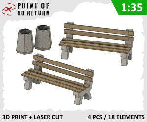 Station Benches and Bins (2 pcs and 2 pcs)