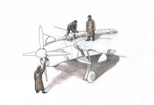 Barracuda Mechanics (3 figures, aboard carrier w/ raincoat) for Sp. Hobby kit