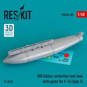 300 Gallon Centerline Fuel Tank with Pylon For F-16 (Type 2) (1pc) (3D Printed)