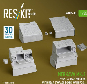 Merkava Mk.3 - Front & Rear Fenders with Rear Storage Boxes / OPEN Possition (for Meng Kits / 3D-Printed)