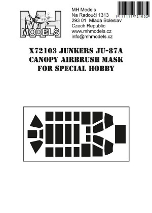 Junkers Ju-87A Canopy Airbrush Mask For Special Hobby