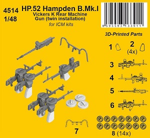 Handley Page HP.52 Hampden B.Mk.I - Vickers K Rear Machine Gun (for ICM Kits)